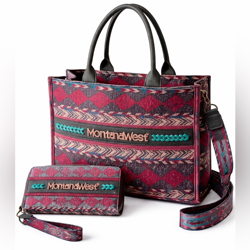 Montana West Tote Bag Top Handle Satchel Purse Boho Aztec Southwest Wallet Set